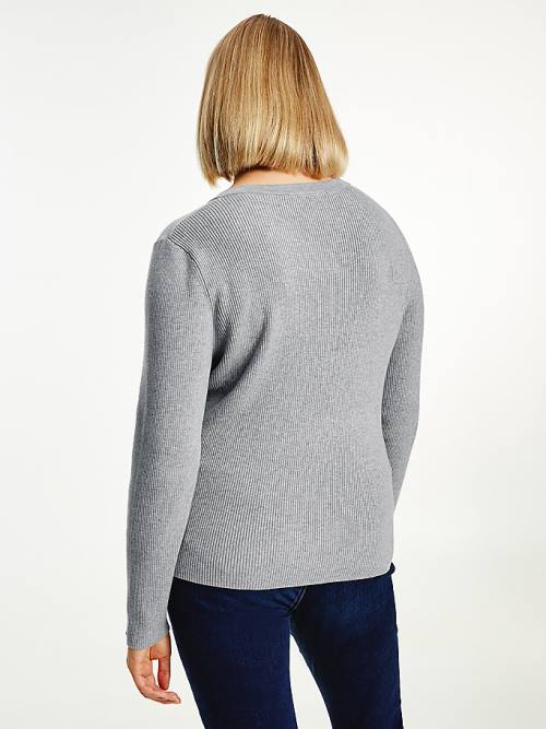 Tommy Hilfiger Curve Henley Ribbed Wool Blend Jumper Ženske Puloverji Siva | TH963UMT