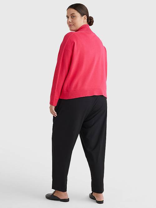Tommy Hilfiger Curve Oversized Half-Zip High Neck Jumper Ženske Puloverji Roza | TH013RZM