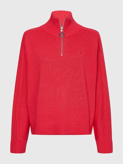 Tommy Hilfiger Curve Oversized Half-Zip High Neck Jumper Ženske Puloverji Roza | TH013RZM
