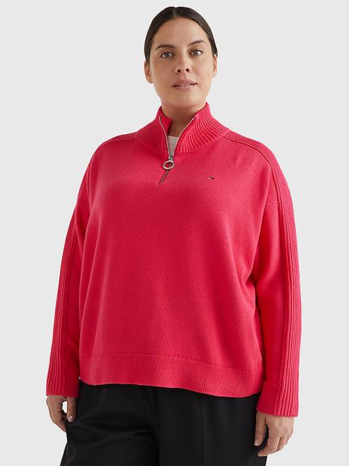 Tommy Hilfiger Curve Oversized Half-Zip High Neck Jumper Ženske Puloverji Roza | TH013RZM
