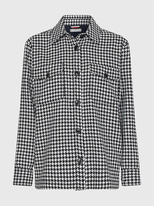 Tommy Hilfiger Curve Recycled Wool Flannel Houndstooth Shacket Ženske Jakne Modra | TH687QAW