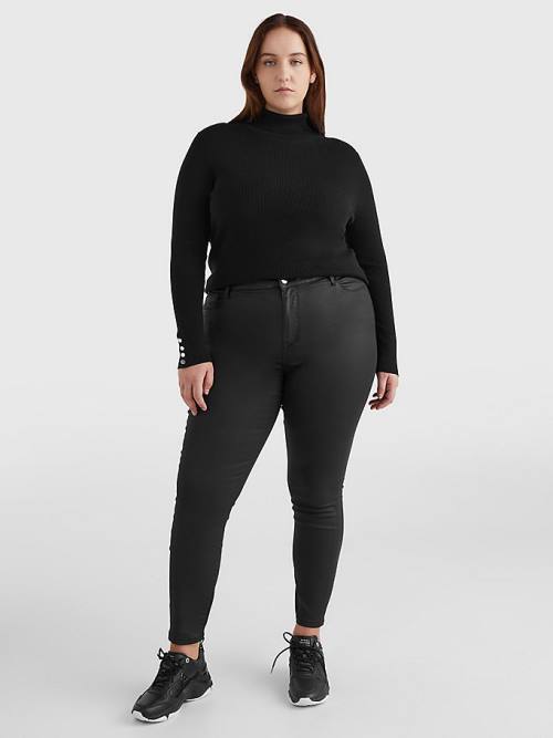 Tommy Hilfiger Curve Roll Neck Jumper Ženske Puloverji Črna | TH470QLH