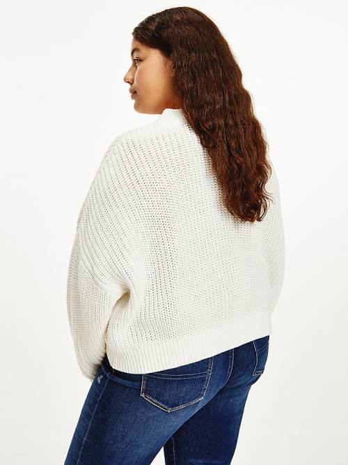 Tommy Hilfiger Curve Tommy Flag Badge Chunky Knit Jumper Ženske Puloverji Bela | TH738TKQ