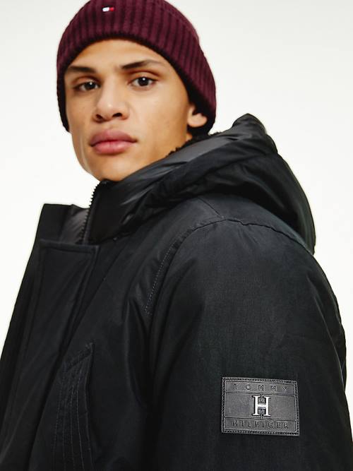 Tommy Hilfiger Dry Wax Filled Rockie Parka Moški Plašč Črna | TH205IWV