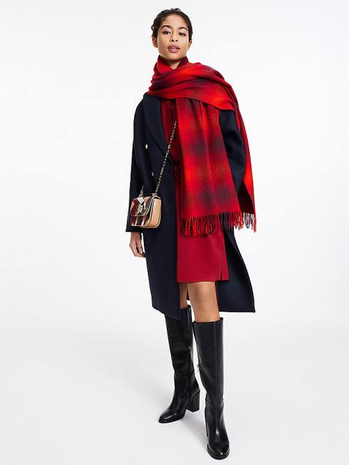 Tommy Hilfiger Elevated Check Wool Ženske Šal Rdeča | TH678REL