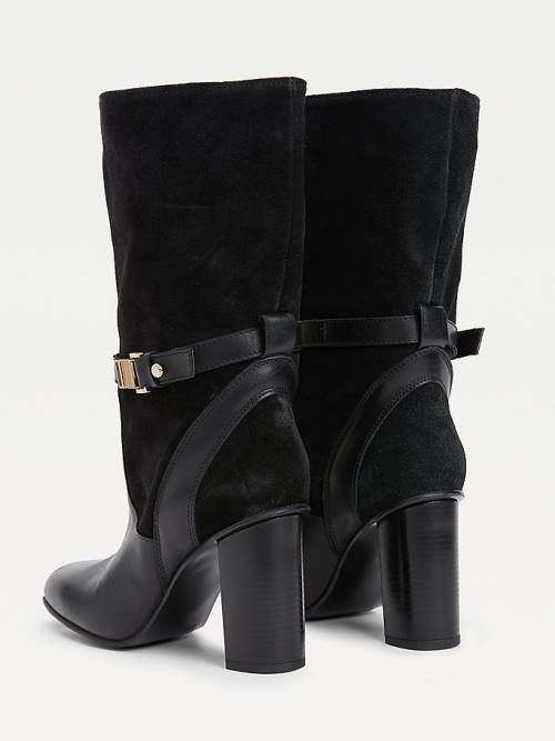 Tommy Hilfiger Elevated Leather High Heel Ženske Škornji Črna | TH293GEH