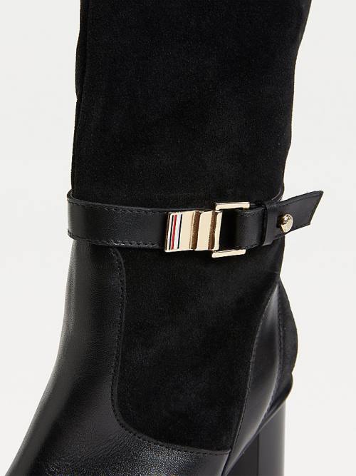 Tommy Hilfiger Elevated Leather High Heel Ženske Škornji Črna | TH293GEH