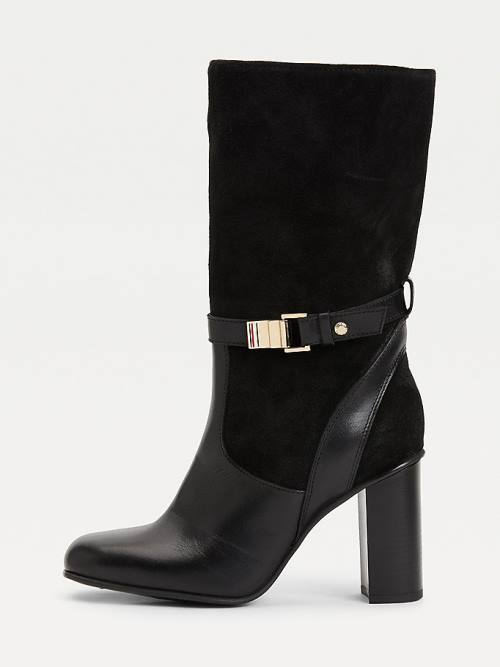 Tommy Hilfiger Elevated Leather High Heel Ženske Škornji Črna | TH293GEH