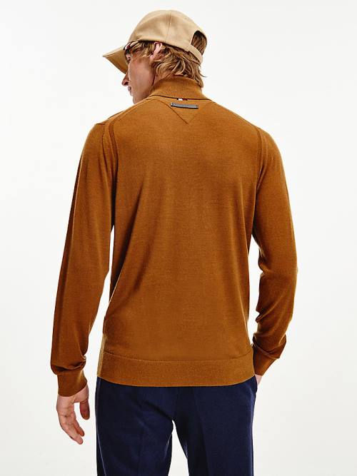 Tommy Hilfiger Elevated Wool Silk Roll Neck Jumper Moški Puloverji Rjav | TH375MWJ
