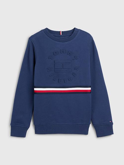 Tommy Hilfiger Embossed Banded Fantje Pulover Modra | TH806FRE