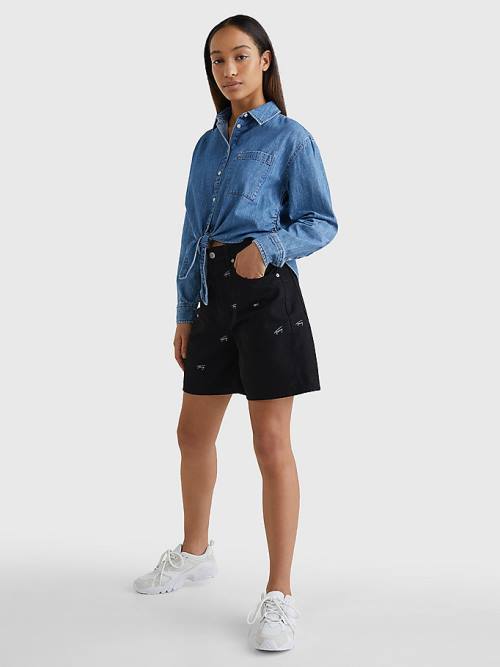 Tommy Hilfiger Embroidery Denim Mom Ženske Kratke Hlače Denim | TH108AUE