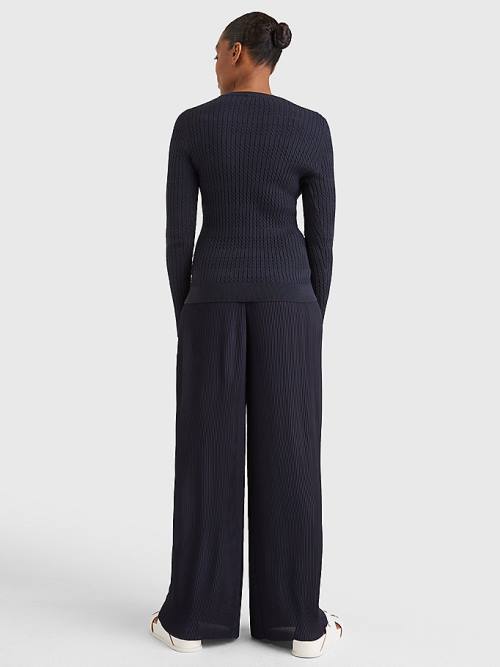 Tommy Hilfiger Essential Cable Knit Jumper Ženske Puloverji Modra | TH124GDL