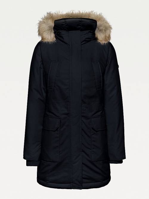 Tommy Hilfiger Essential Faux Fur Trim Down Parka Ženske Plašč Črna | TH619ULA