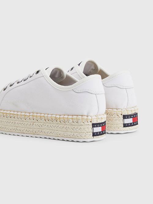 Tommy Hilfiger Essential Lace-Up Flatform Espadrilles Ženske Loafers Bela | TH196QLS