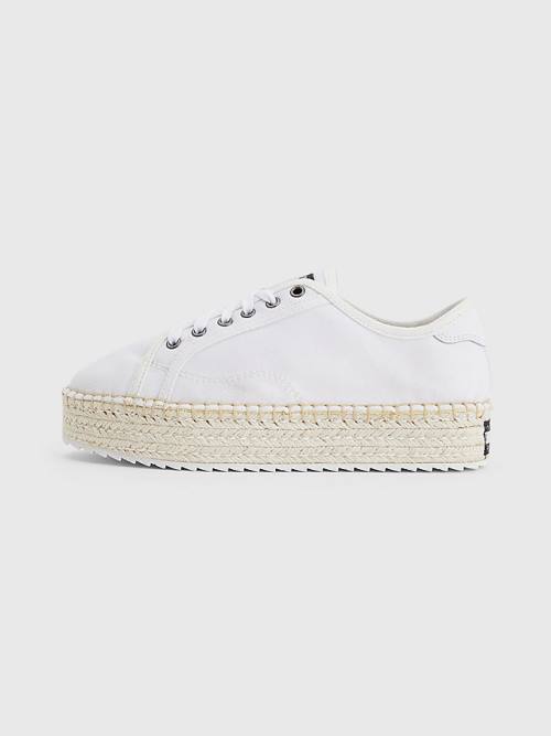 Tommy Hilfiger Essential Lace-Up Flatform Espadrilles Ženske Loafers Bela | TH196QLS