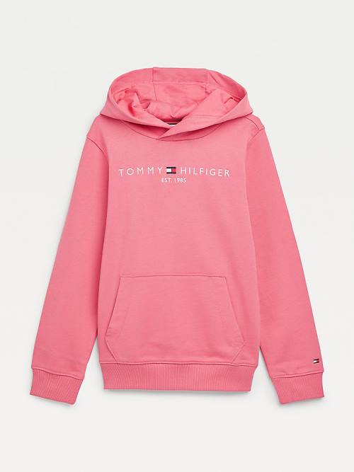 Tommy Hilfiger Essential Logo Fantje Pulover s kapuco Rdeča | TH568ZFJ