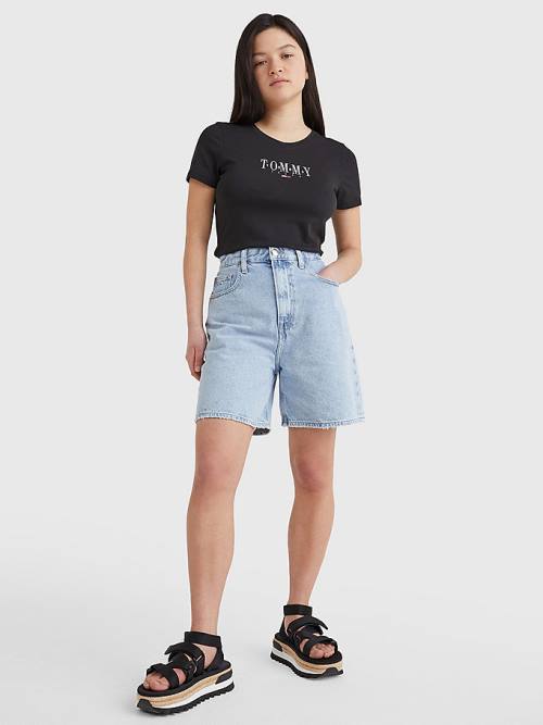 Tommy Hilfiger Essential Logo Skinny Fit Ženske Majice Črna | TH874COV