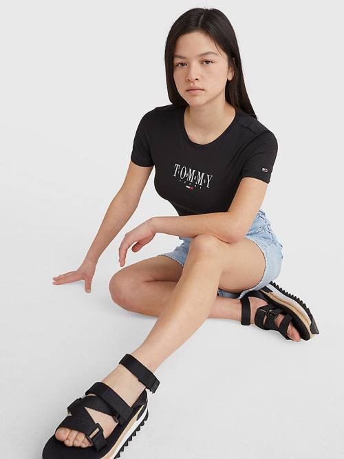 Tommy Hilfiger Essential Logo Skinny Fit Ženske Majice Črna | TH874COV