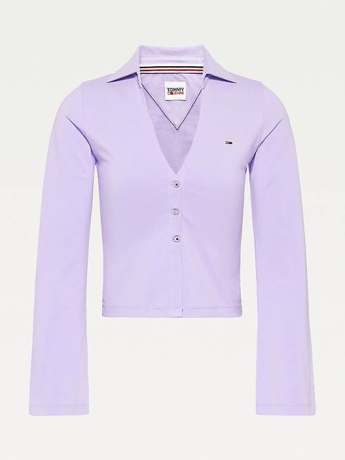 Tommy Hilfiger Essential Plunge Neck Ženske Polo Majica Vijolična | TH069BNA