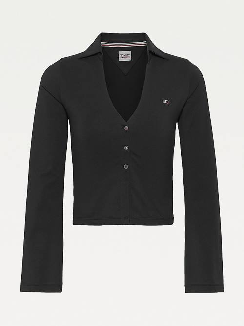 Tommy Hilfiger Essential Plunge Neck Ženske Polo Majica Črna | TH417KSG