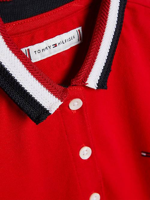 Tommy Hilfiger Essential Stripe Collar Polo Dekleta Obleke Rdeča | TH391KSU