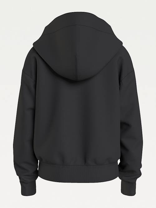 Tommy Hilfiger Essential Zip-Thru Organic Cotton Dekleta Pulover s kapuco Črna | TH064ATW