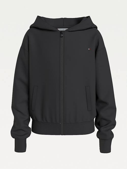 Tommy Hilfiger Essential Zip-Thru Organic Cotton Dekleta Pulover s kapuco Črna | TH064ATW