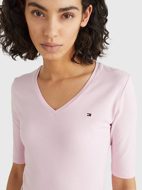Tommy Hilfiger Essentials Slim Fit Half Sleeve Ženske Majice Roza | TH910KER
