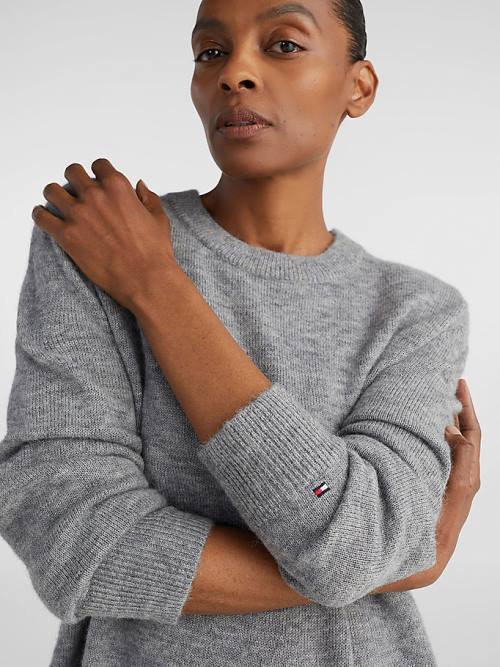 Tommy Hilfiger Exclusive Alpaca Wool Oversized Jumper Ženske Puloverji Siva | TH641PDX