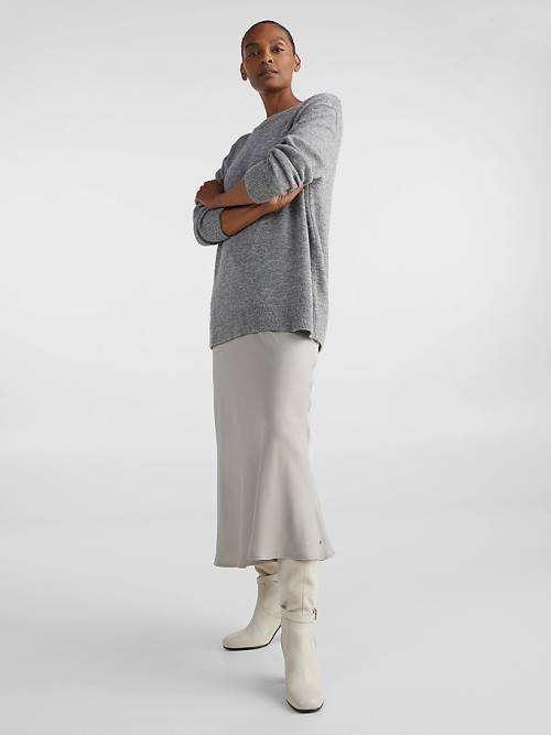 Tommy Hilfiger Exclusive Alpaca Wool Oversized Jumper Ženske Puloverji Siva | TH641PDX