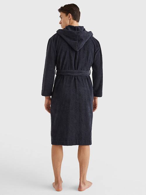 Tommy Hilfiger Exclusive Organic Cotton Monogram Bathrobe Moški Pižama Modra | TH203SJY