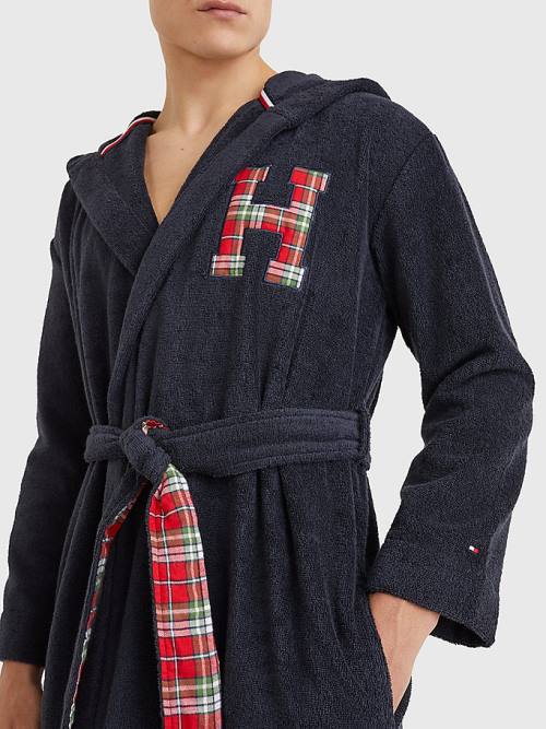 Tommy Hilfiger Exclusive Organic Cotton Monogram Bathrobe Moški Pižama Modra | TH203SJY