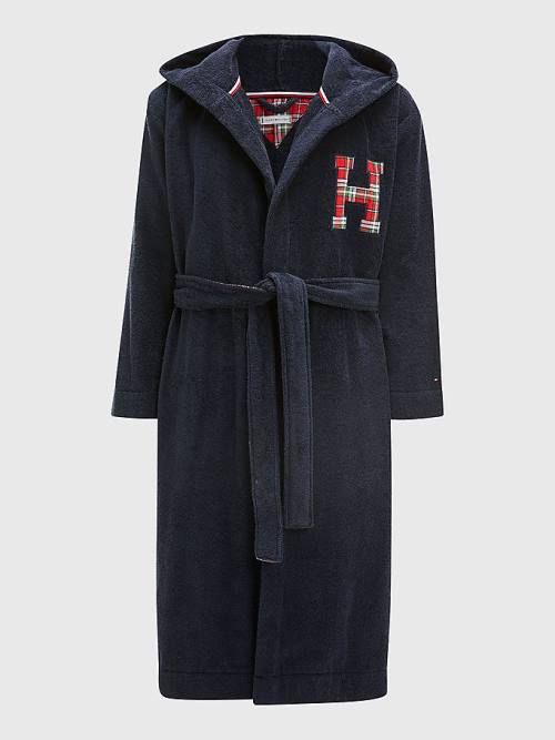 Tommy Hilfiger Exclusive Organic Cotton Monogram Bathrobe Moški Pižama Modra | TH203SJY