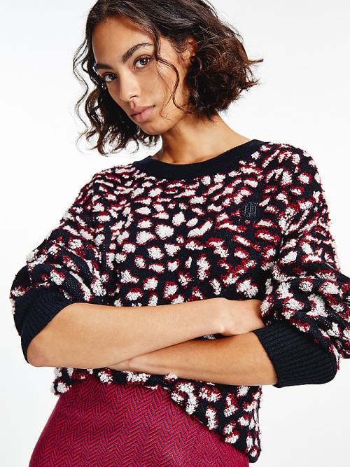 Tommy Hilfiger Feather Jacquard Oversized Monogram Jumper Ženske Puloverji Vijolična | TH809SIJ