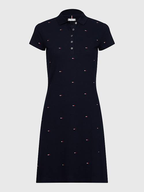 Tommy Hilfiger Flag Embroidery Polo Ženske Obleke Modra | TH902NYL