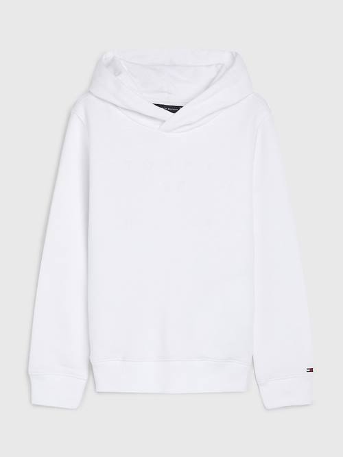Tommy Hilfiger Flag Logo Fantje Pulover s kapuco Bela | TH968DRE