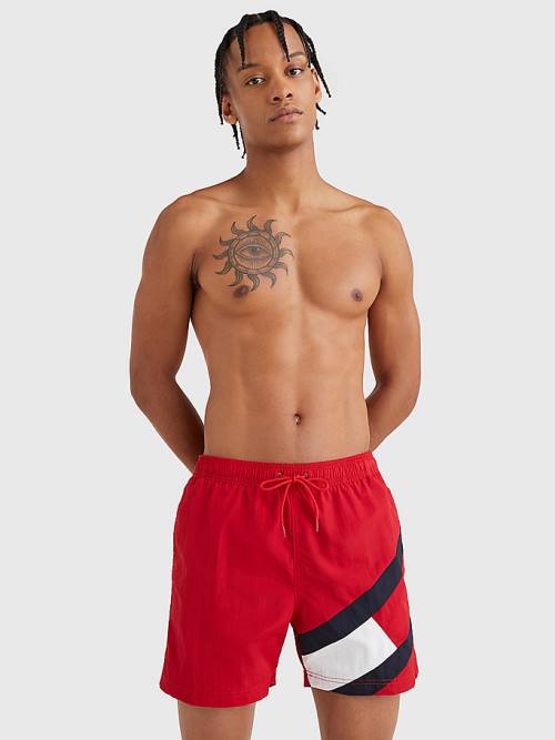 Tommy Hilfiger Flag Mid Length Drawstring Shorts Moški Kopalke Rdeča | TH628HKD