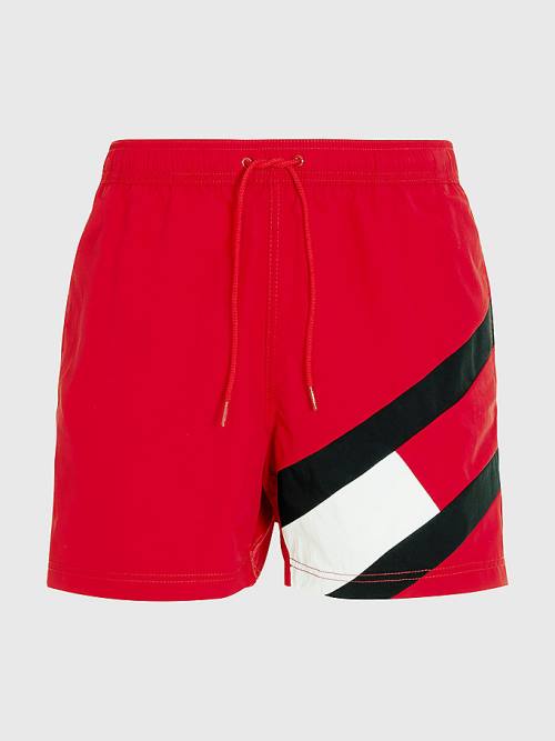 Tommy Hilfiger Flag Mid Length Drawstring Shorts Moški Kopalke Rdeča | TH628HKD