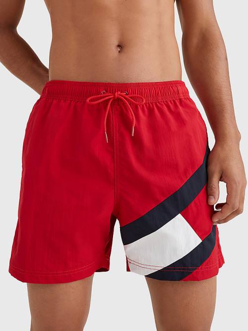 Tommy Hilfiger Flag Mid Length Drawstring Shorts Moški Kopalke Rdeča | TH628HKD