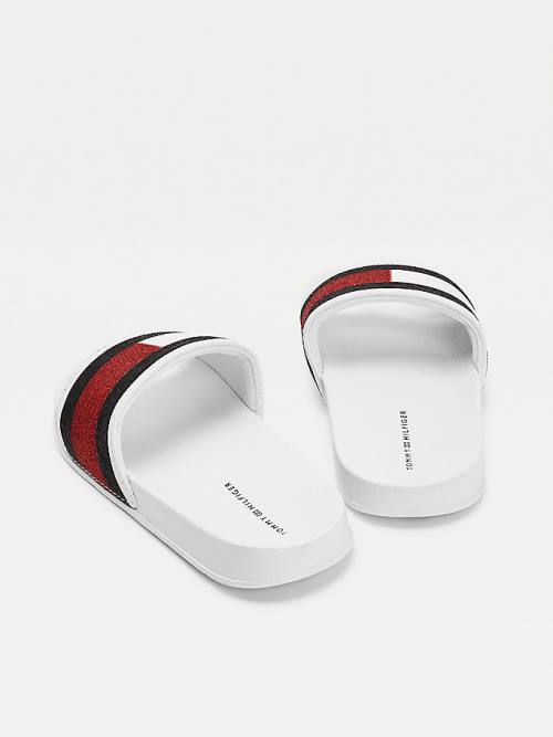 Tommy Hilfiger Flag Print Slides Dekleta Sandali Bela | TH354YUN