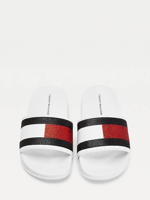 Tommy Hilfiger Flag Print Slides Dekleta Sandali Bela | TH354YUN