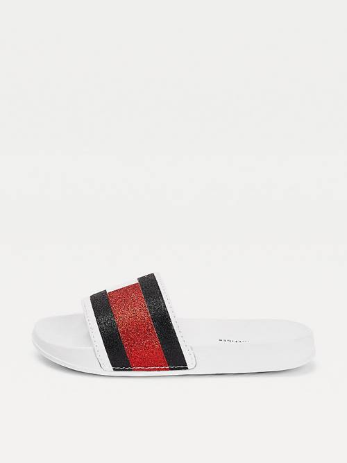 Tommy Hilfiger Flag Print Slides Dekleta Sandali Bela | TH354YUN