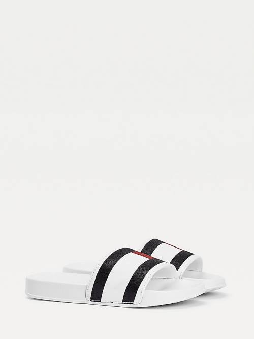 Tommy Hilfiger Flag Print Slides Dekleta Sandali Bela | TH354YUN