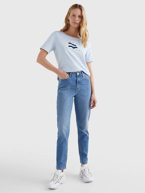 Tommy Hilfiger Flock Flag Ženske Majice Modra | TH926RUK