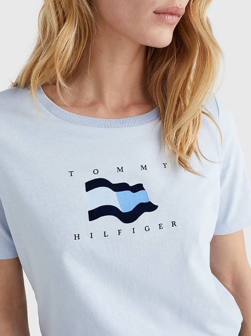 Tommy Hilfiger Flock Flag Ženske Majice Modra | TH926RUK