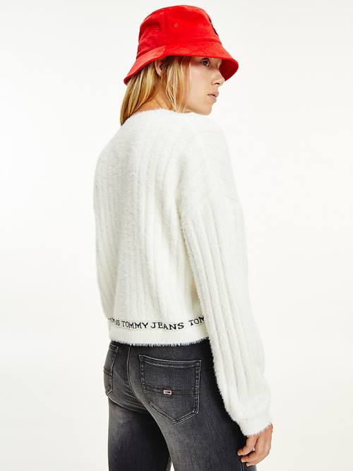 Tommy Hilfiger Furry Cropped Cardigan Ženske Puloverji Bela | TH683HMD