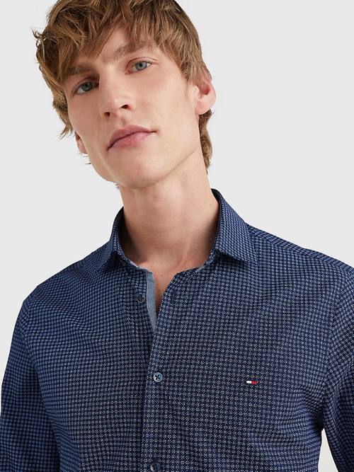 Tommy Hilfiger Geometric Print Slim Fit Moški Srajce Modra | TH645OWN