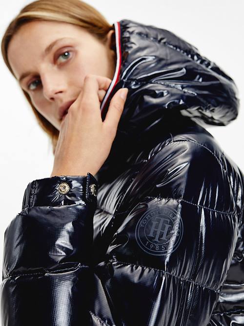 Tommy Hilfiger Glossy High Loft Puffer Coat Ženske Jakne Modra | TH904CHN