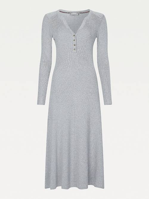 Tommy Hilfiger Henley Fit And Flare Midi Ženske Obleke Siva | TH725YRJ