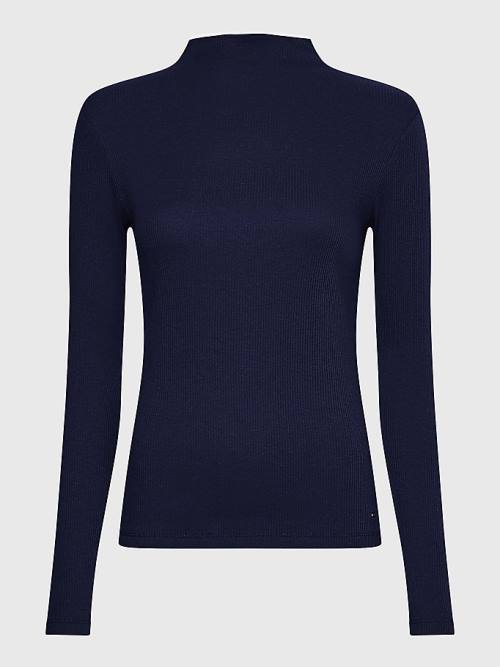 Tommy Hilfiger High Neck Skinny Fit Modal Jumper Ženske Majice Modra | TH628CRV